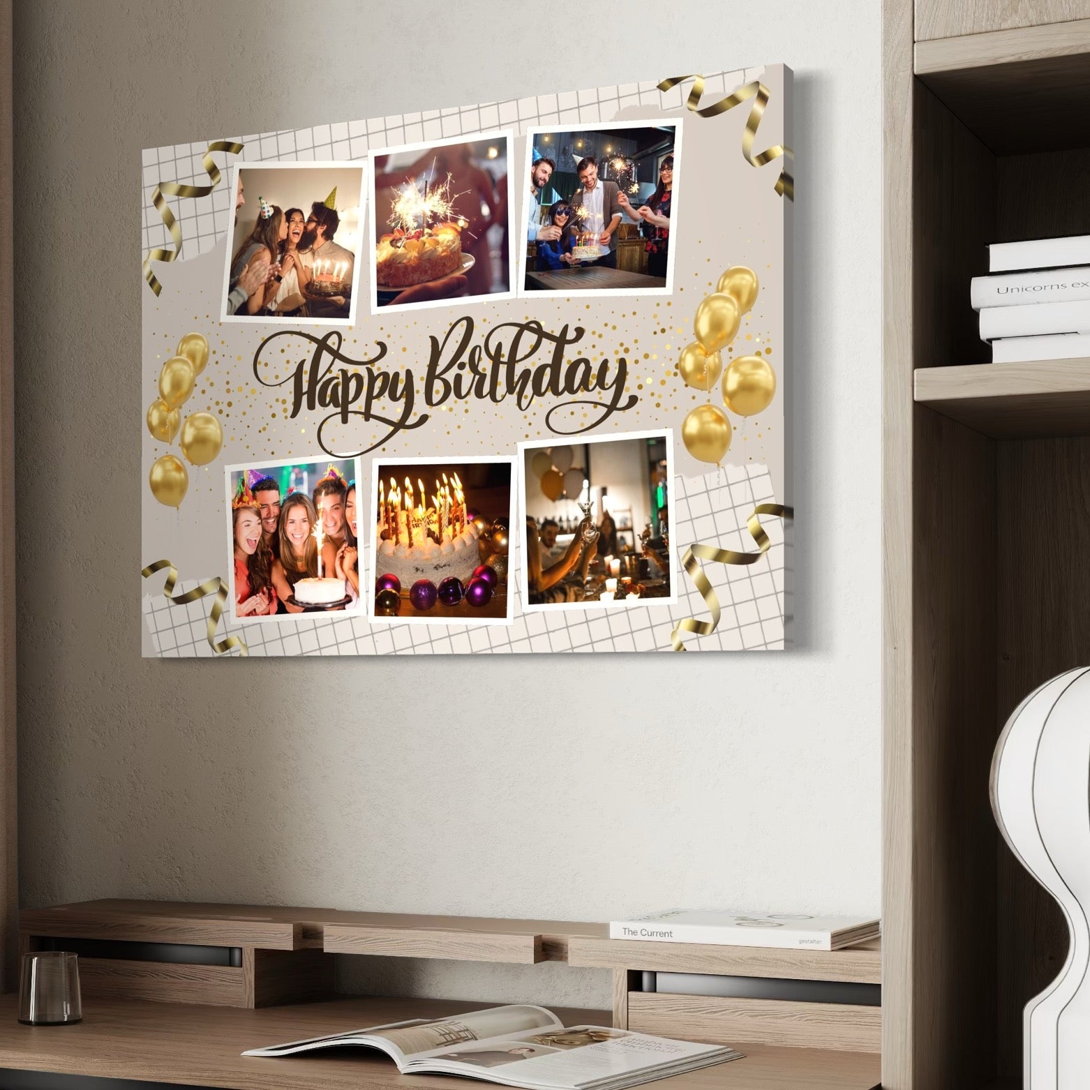 Tablou personalizat happy birthday cu sase fotografii, tablou canvas pentru perete